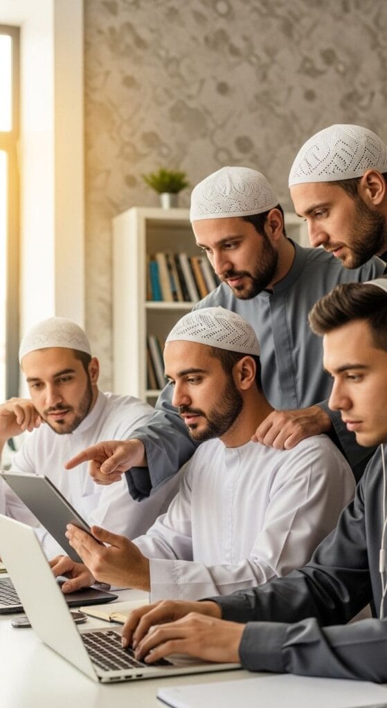 Students studying Arabic together during an online lesson