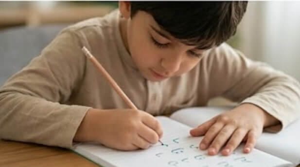 Young boy attending Islamic Studies in an online Islamic class
